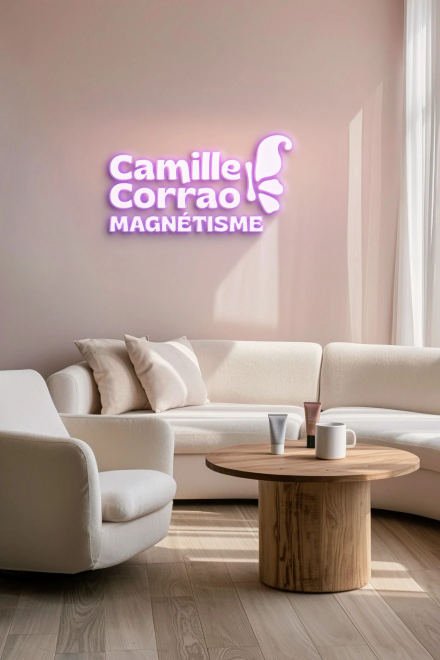 Camille Corrao Magnétisme — Enseigne lumineuse rose dans cabinet