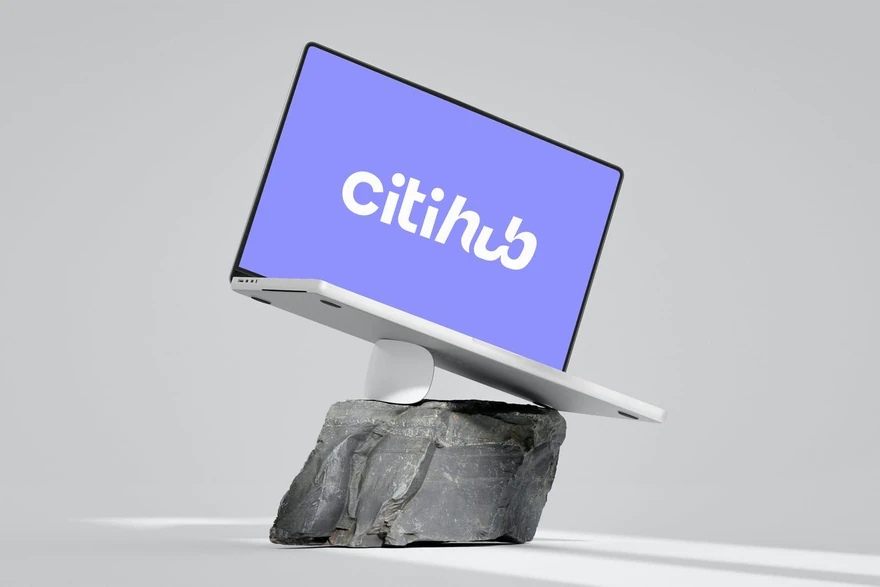 Citihub — Logo blanc sur écran violet, sans site