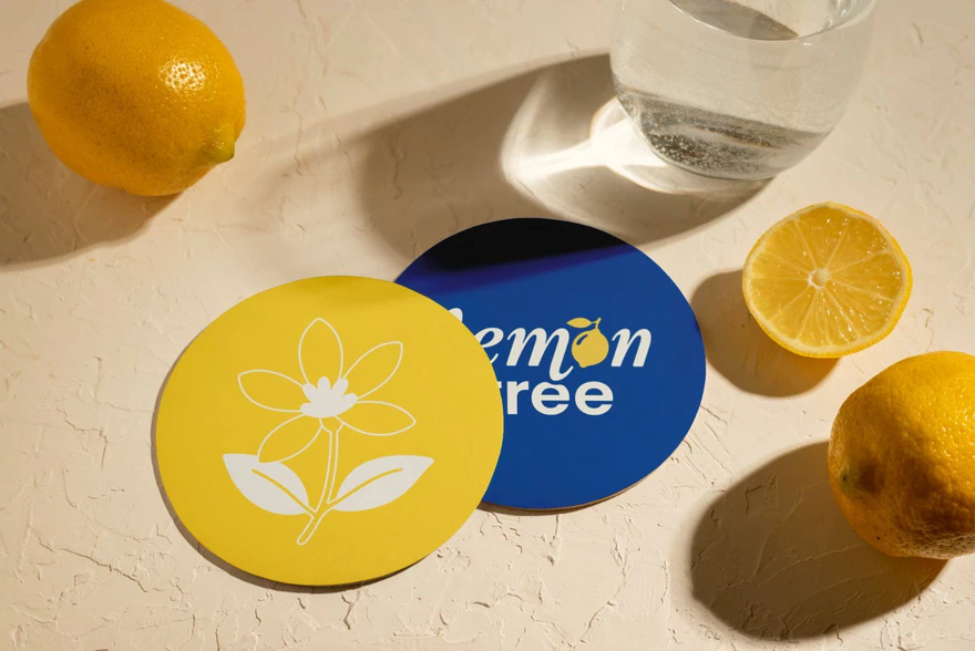 Lemon Tree — Stickers citron et logo bleu