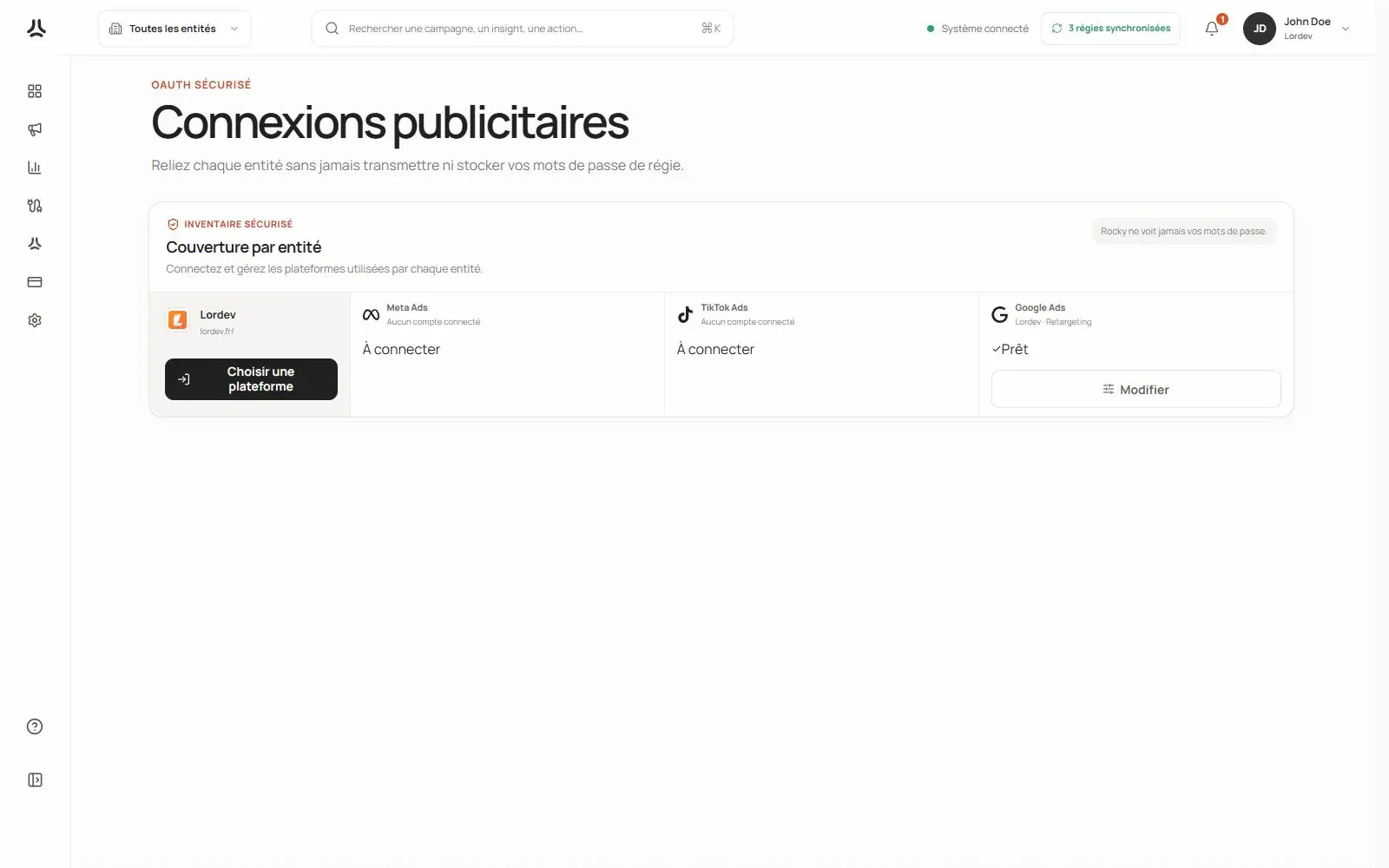Connexion OAuth aux différentes régies publicitaires