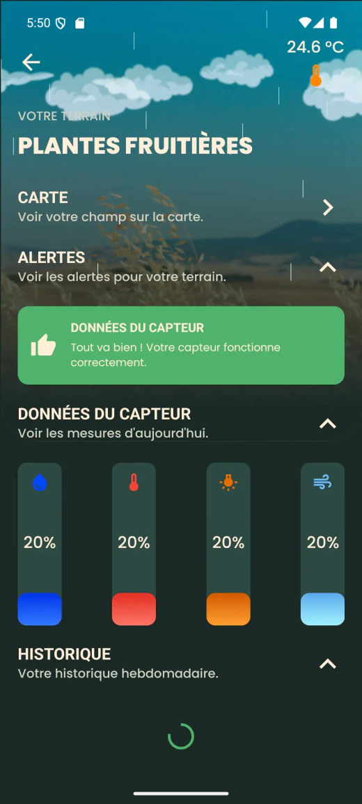 Les quatre mesures du capteur et l’accès à l’historique
