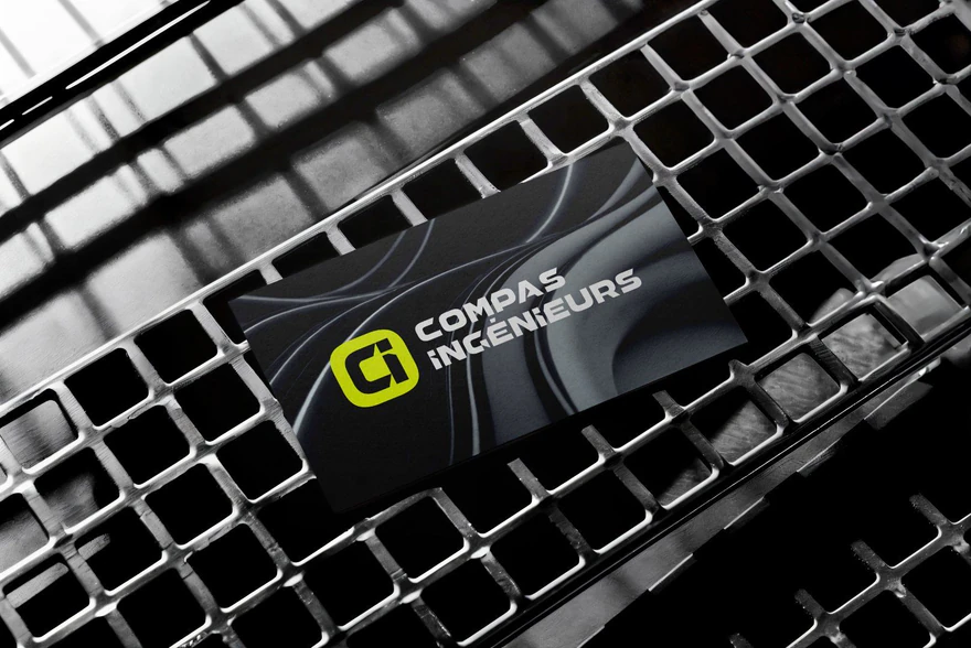 Compas Ingénieurs — Cartes de visite noires avec monogramme citron