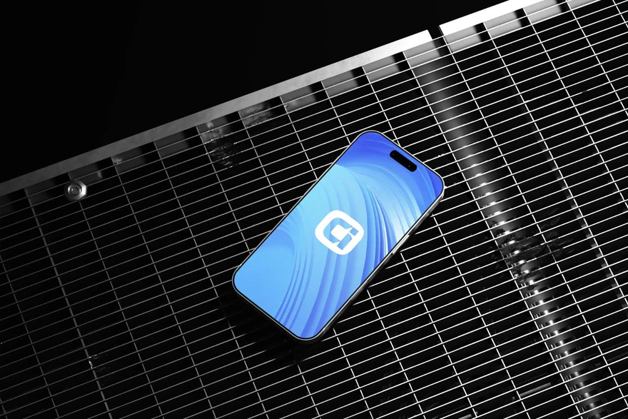Compas Ingénieurs — Monogramme sur téléphone bleu