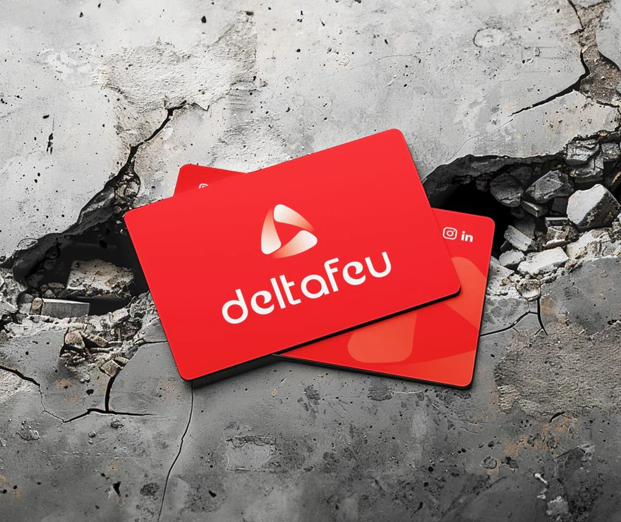 Deltafeu — Cartes de visite rouges sur béton