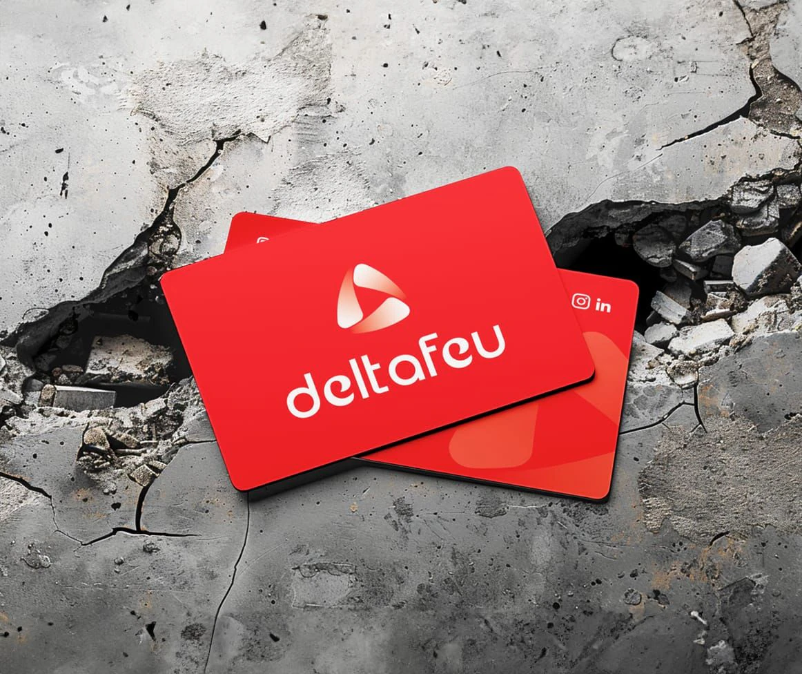 Deltafeu — Cartes de visite rouges sur béton