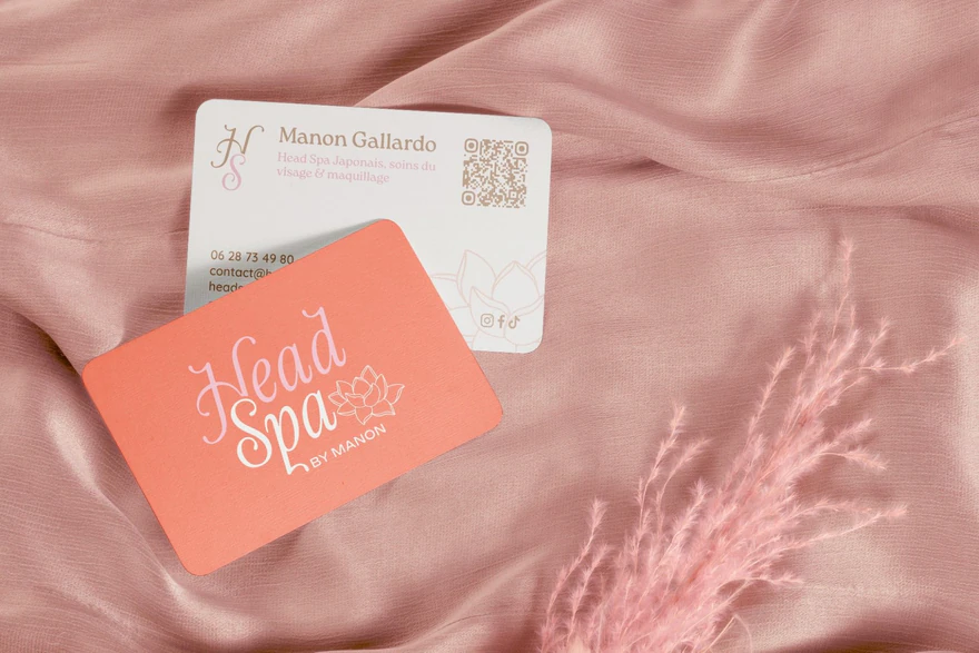 Head Spa by Manon — Cartes de visite corail et rose sur tissu