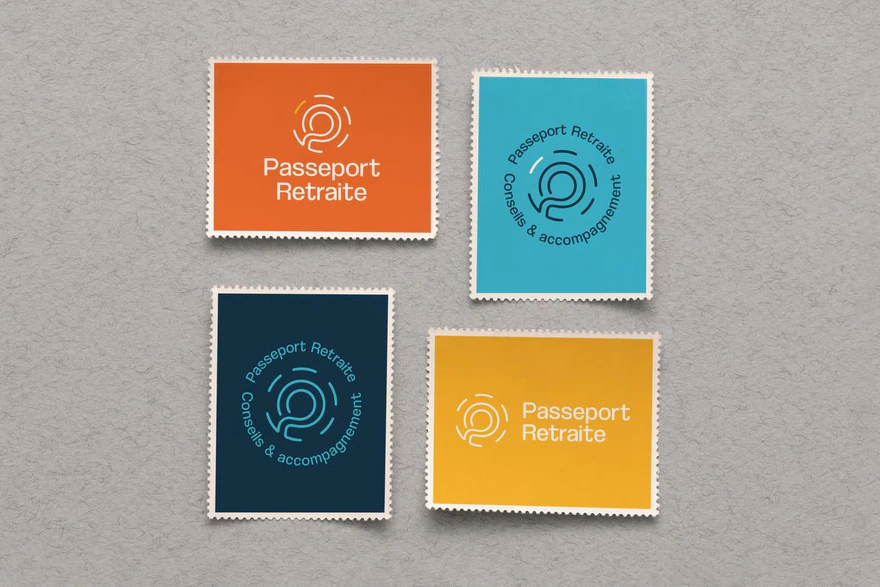 Passeport Retraite — Timbres de marque multicolores