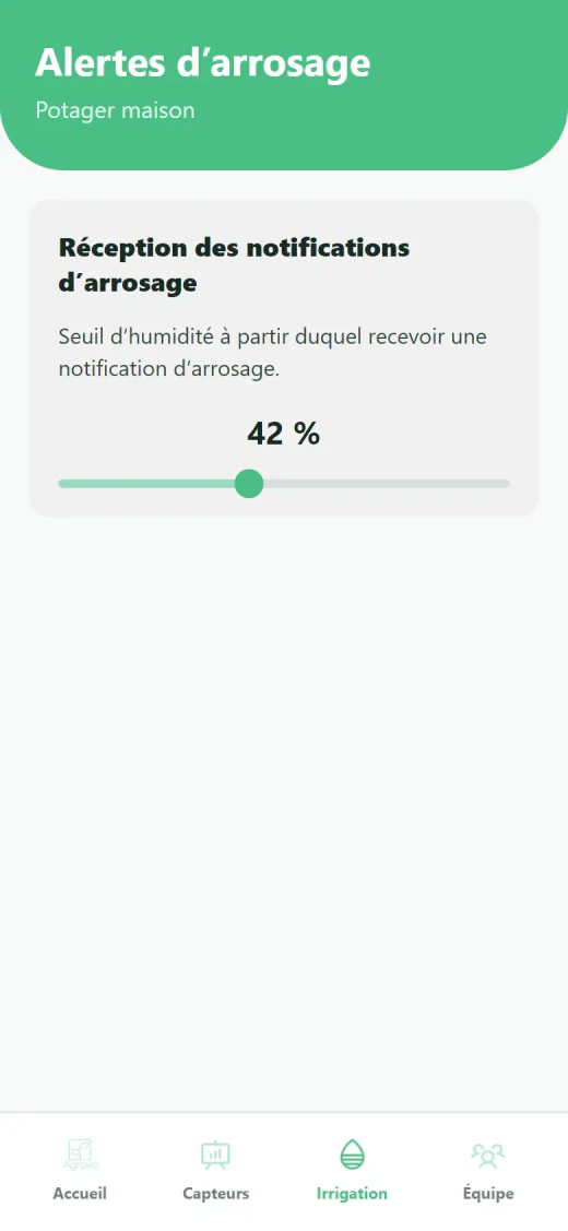 Alertes d’arrosage et seuil d’humidité