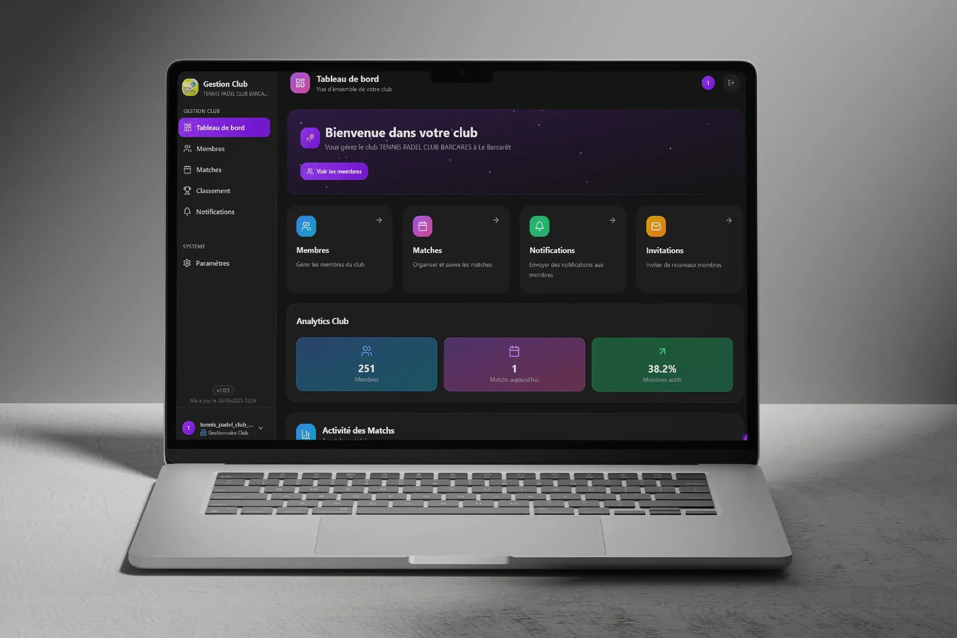 XPadel Admin Panel — aperçu