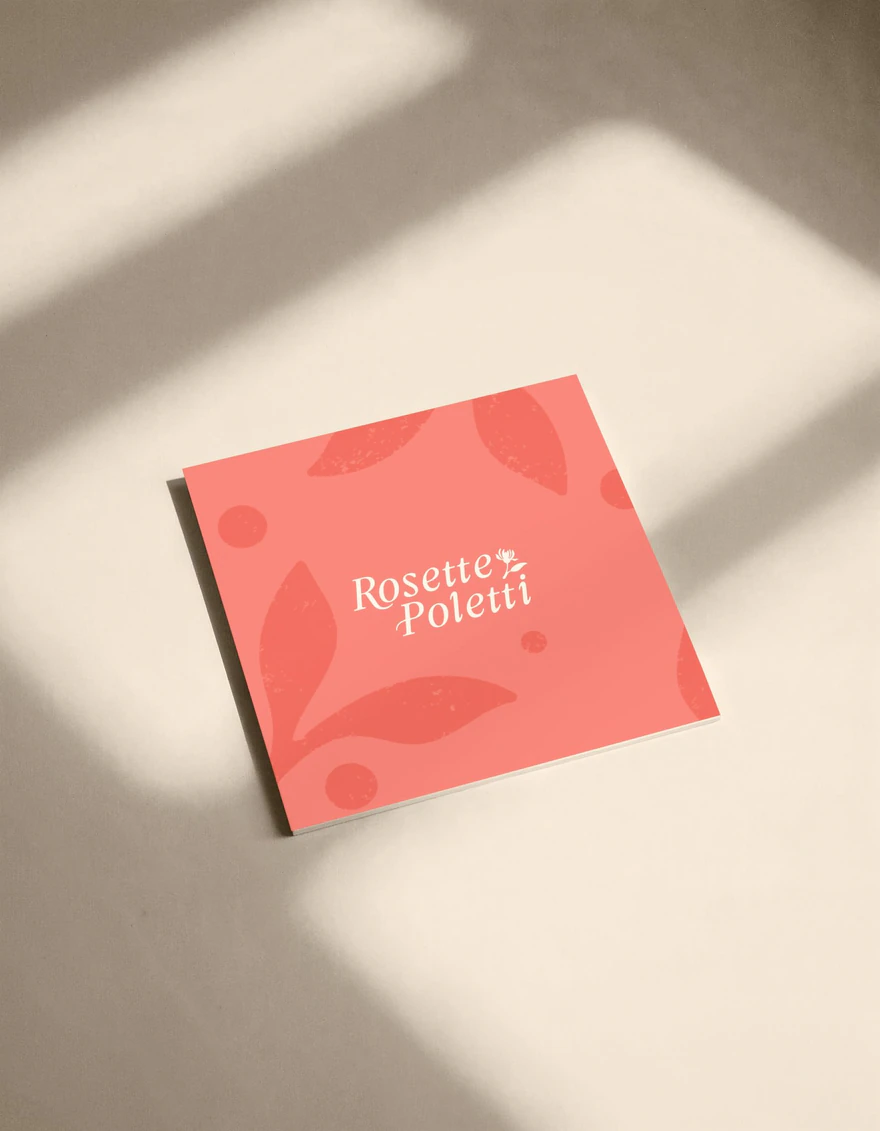 Alliance Rosette Poletti — Carte carrée corail et signature Rosette Poletti