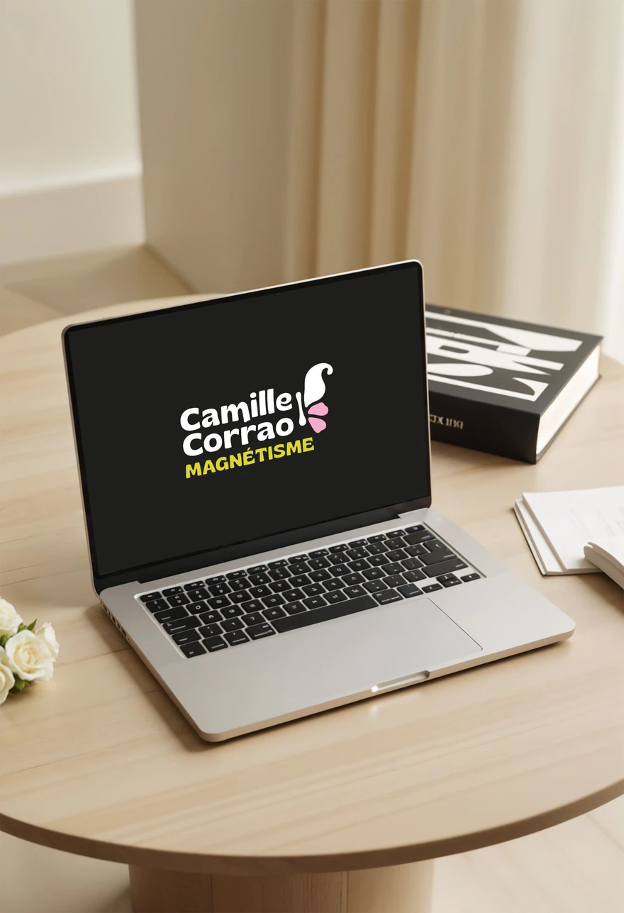 Camille Corrao Magnétisme — Logo sur ordinateur, écran de marque sans site