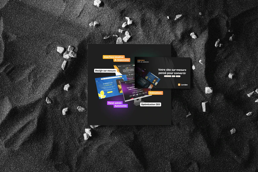 Lordev — Composition de supports promotionnels orange et noirs