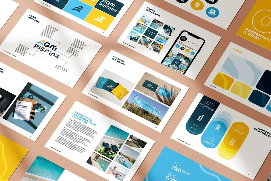 GM Piscine — Planche complète de charte graphique piscine