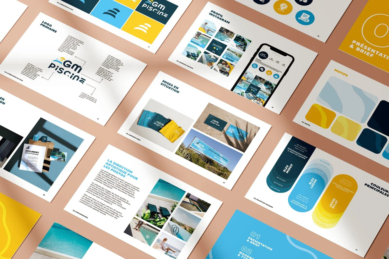 GM Piscine — Planche complète de charte graphique piscine
