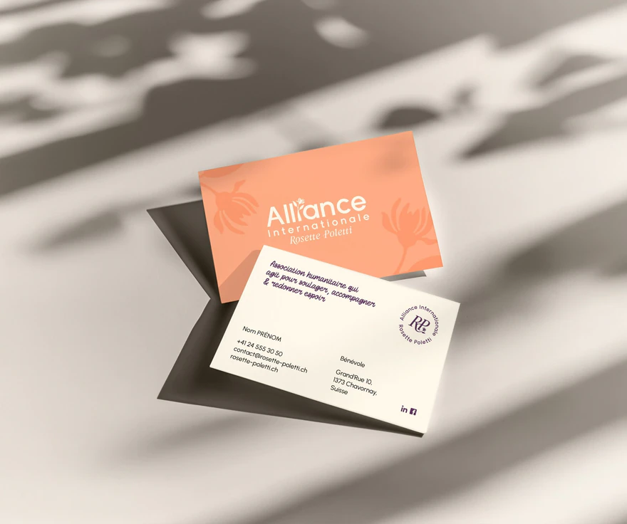 Alliance Rosette Poletti — Cartes de visite corail et ivoire