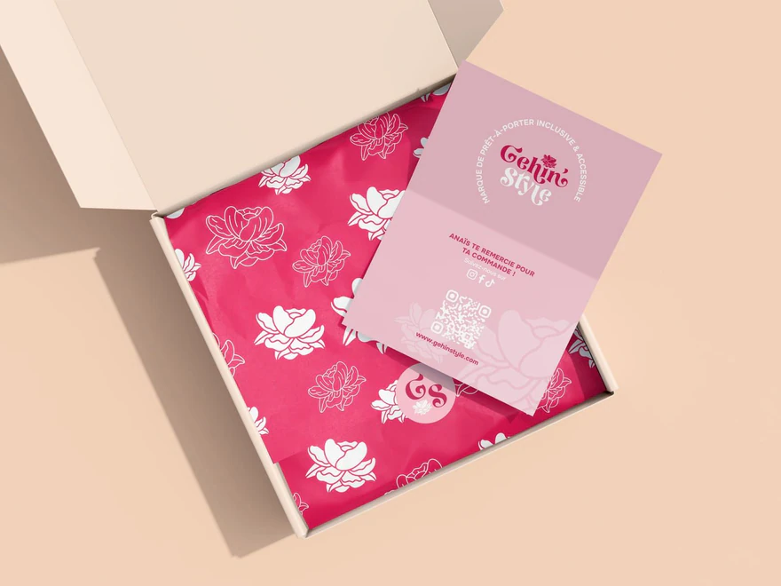 Gehin'Style — Packaging rose et carte de remerciement