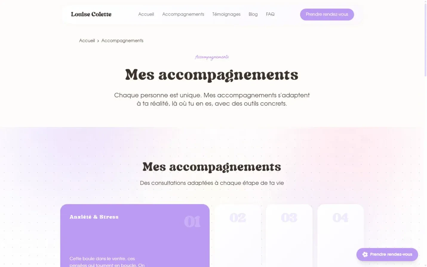 Page Accompagnements : consultations proposées selon chaque étape de vie
