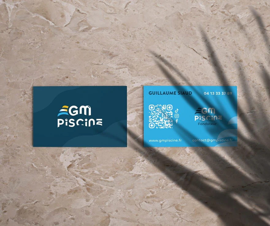 GM Piscine — Cartes de visite bleues
