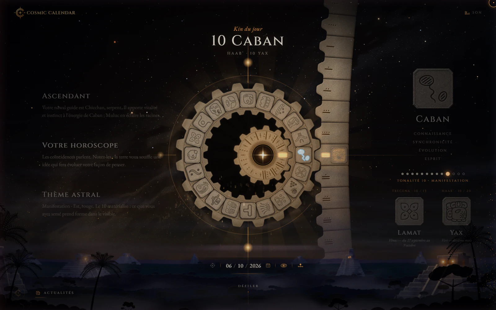 Calendrier Cosmique : roue du Tzolk’in, engrenages et lecture du kin