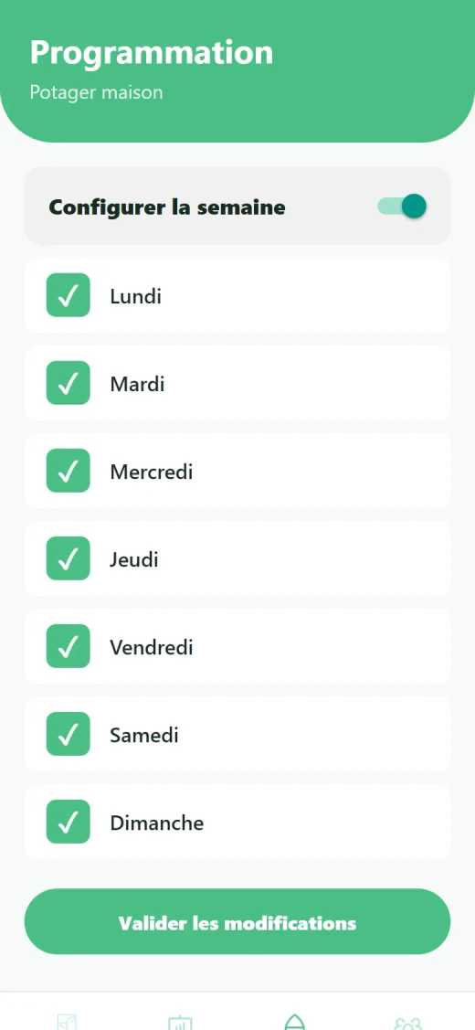 Programmation hebdomadaire de l’arrosage