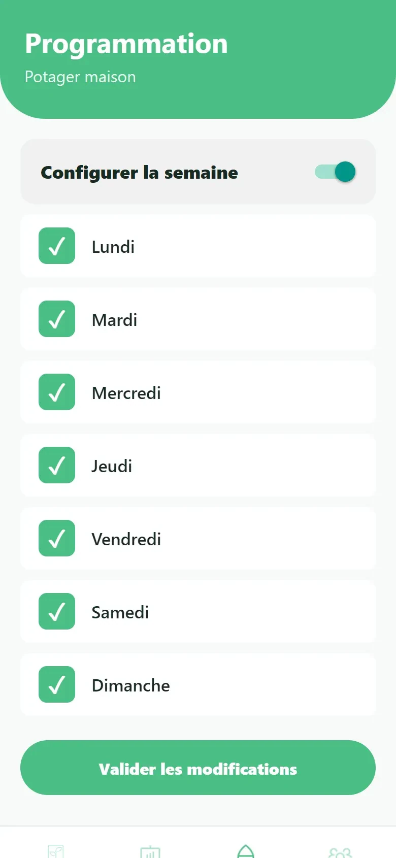 Programmation hebdomadaire de l’arrosage