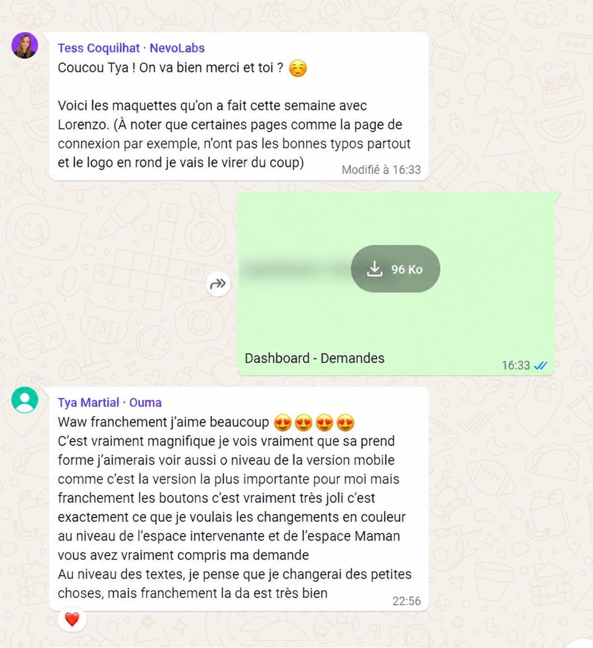 Extrait WhatsApp de Tya Martial · Ouma, coordonnées masquées
